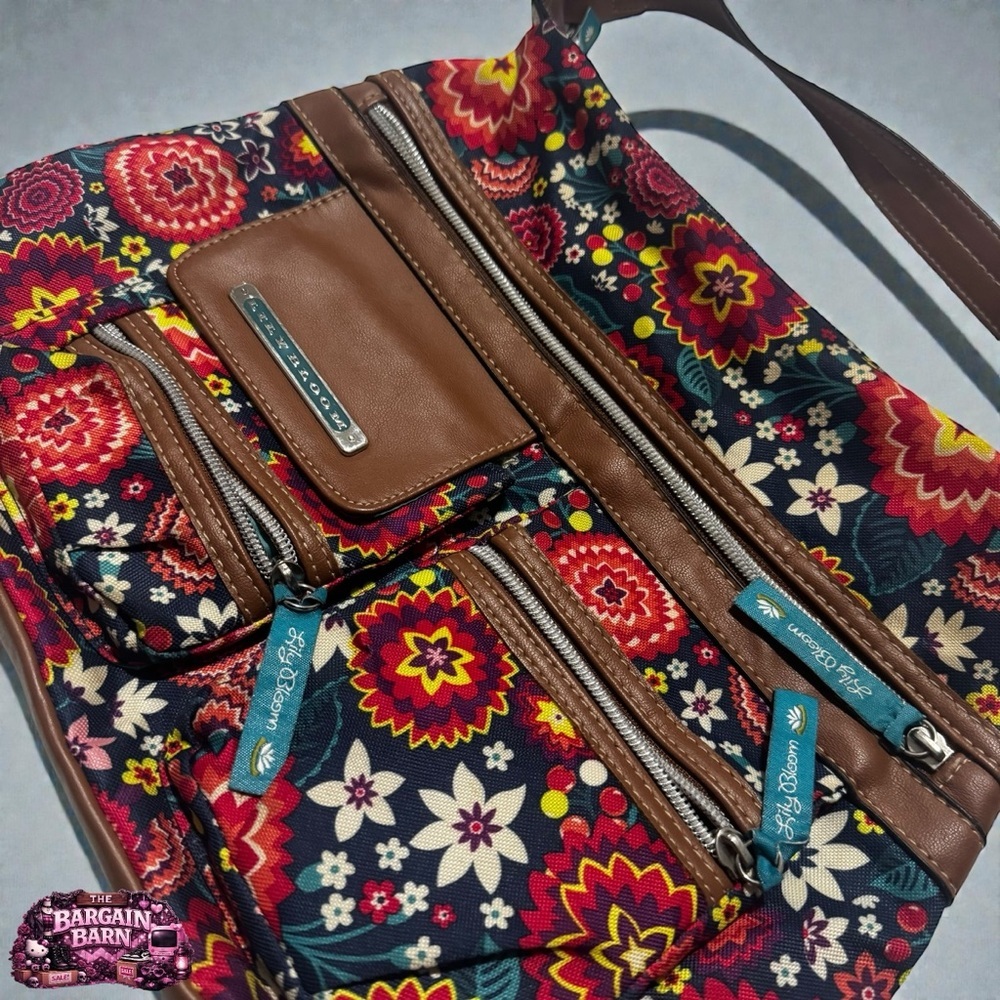 Lily Bloom Floral Shoulder Hobo Bag Multicolor Purse Brown Faux Leather Trim - Picture 3 of 8